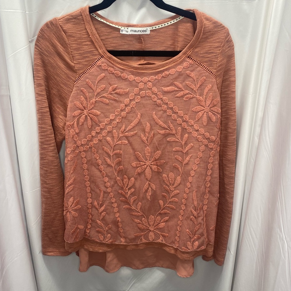 Maurices long sleeve sweater with lace floral layer - Picture 1 of 7